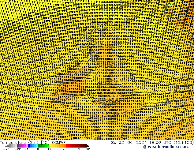 mapa temperatury (2m) ECMWF nie. 02.06.2024 18 UTC