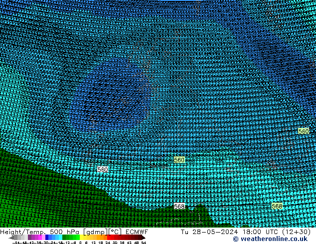 Height/Temp. 500 hPa ECMWF Tu 28.05.2024 18 UTC