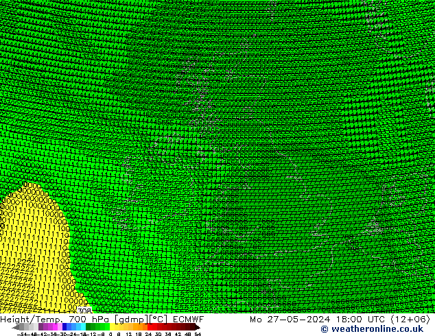 Height/Temp. 700 гПа ECMWF пн 27.05.2024 18 UTC