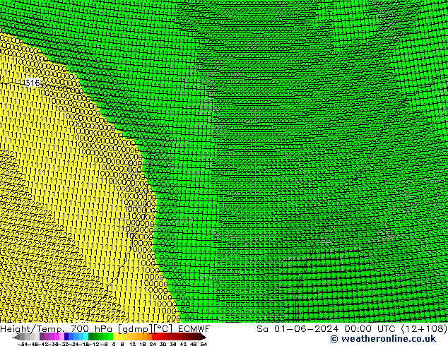 Height/Temp. 700 hPa ECMWF So 01.06.2024 00 UTC