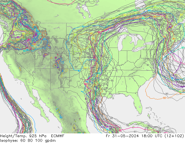 Height/Temp. 925 hPa ECMWF Fr 31.05.2024 18 UTC