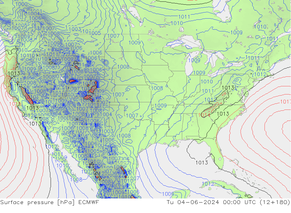 Surface pressure ECMWF Tu 04.06.2024 00 UTC