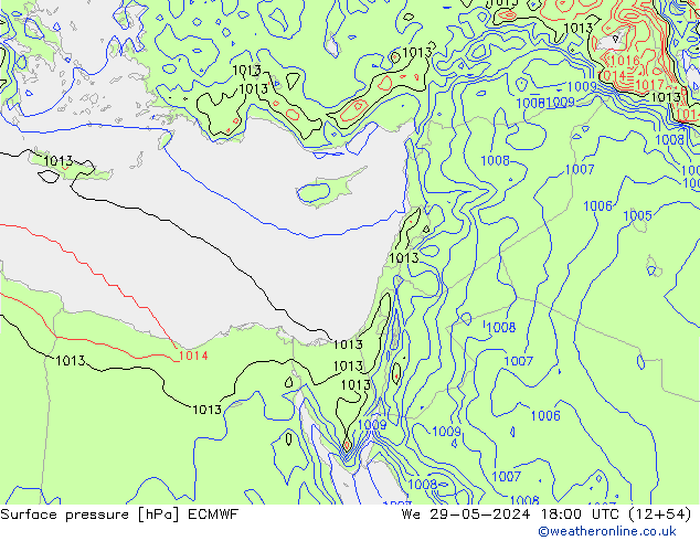 Presión superficial ECMWF mié 29.05.2024 18 UTC