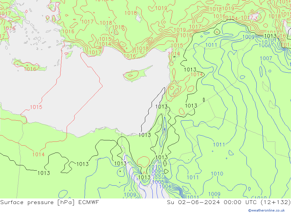 Presión superficial ECMWF dom 02.06.2024 00 UTC