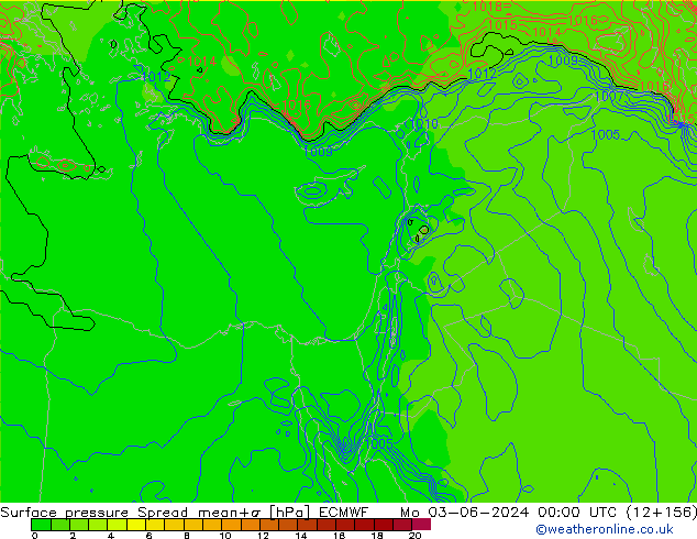 Surface pressure Spread ECMWF Mo 03.06.2024 00 UTC