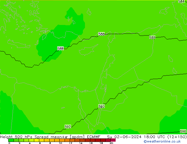 Hoogte 500 hPa Spread ECMWF zo 02.06.2024 18 UTC