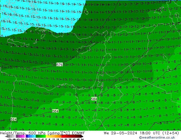 Height/Temp. 500 hPa ECMWF śro. 29.05.2024 18 UTC