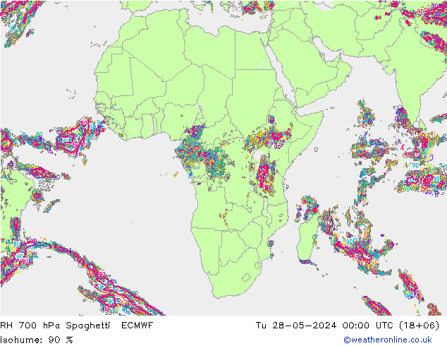 RH 700 hPa Spaghetti ECMWF Tu 28.05.2024 00 UTC