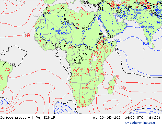 Bodendruck ECMWF Mi 29.05.2024 06 UTC