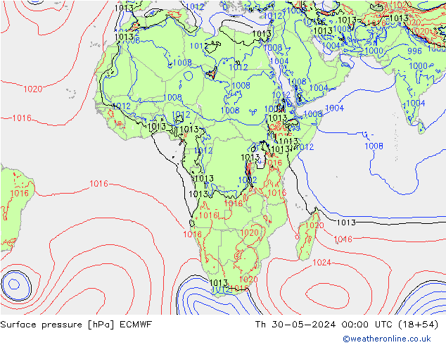 pressão do solo ECMWF Qui 30.05.2024 00 UTC