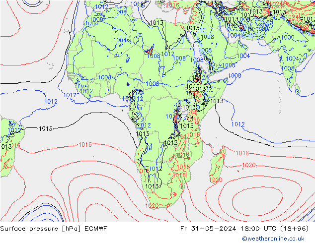 Surface pressure ECMWF Fr 31.05.2024 18 UTC