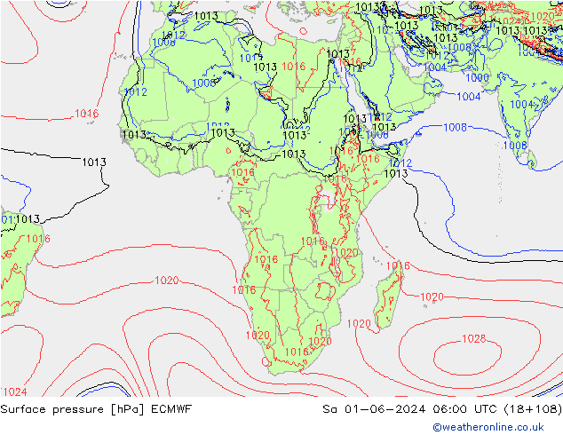 Surface pressure ECMWF Sa 01.06.2024 06 UTC