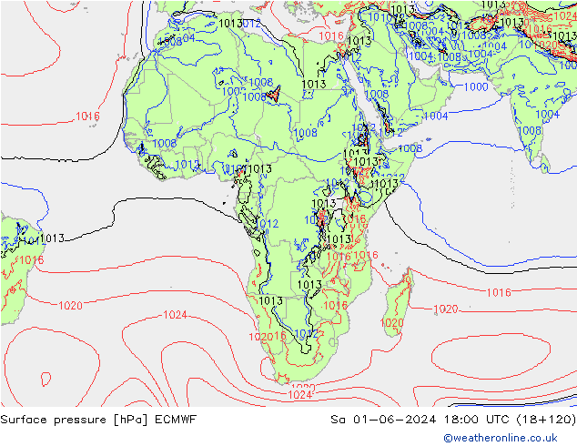 pressão do solo ECMWF Sáb 01.06.2024 18 UTC