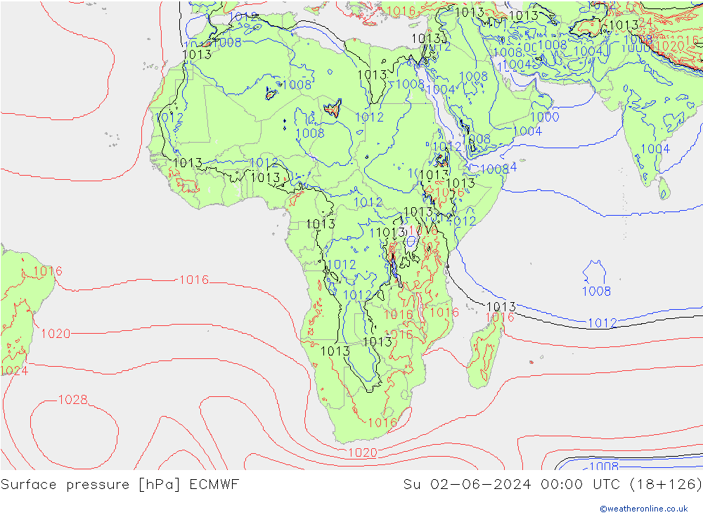 Surface pressure ECMWF Su 02.06.2024 00 UTC