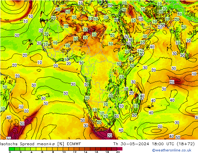 Isotachs Spread ECMWF Th 30.05.2024 18 UTC