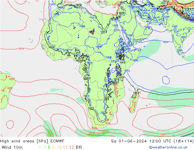 High wind areas ECMWF Sáb 01.06.2024 12 UTC