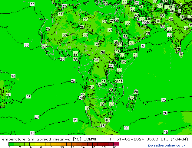 карта температуры Spread ECMWF пт 31.05.2024 06 UTC