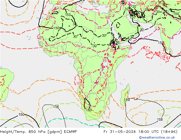 Géop./Temp. 850 hPa ECMWF ven 31.05.2024 18 UTC