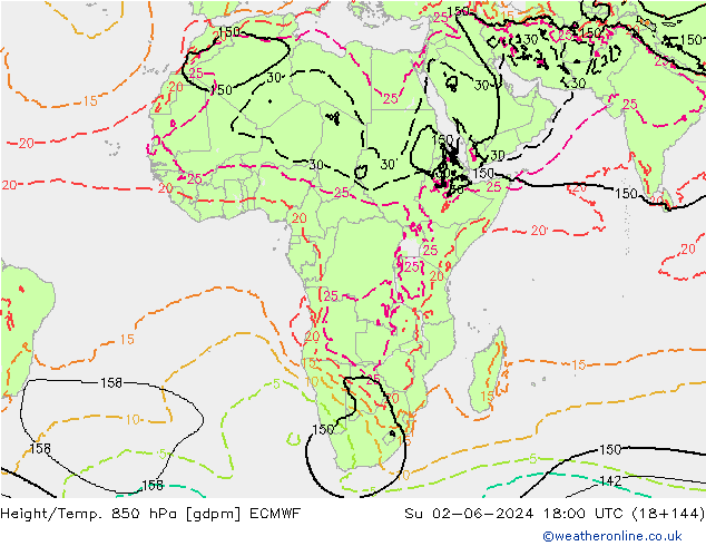 Height/Temp. 850 hPa ECMWF Ne 02.06.2024 18 UTC