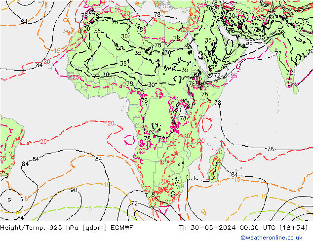 Yükseklik/Sıc. 925 hPa ECMWF Per 30.05.2024 00 UTC