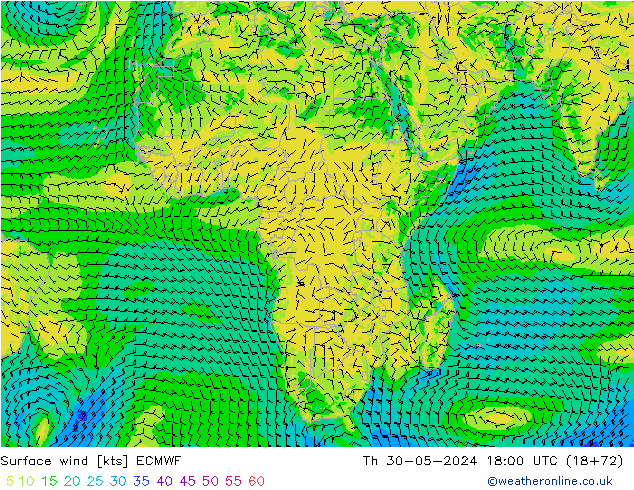 Surface wind ECMWF Th 30.05.2024 18 UTC