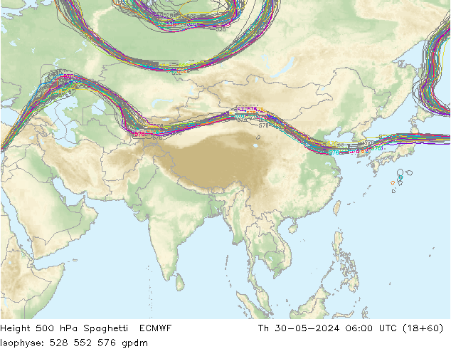 500 hPa Yüksekliği Spaghetti ECMWF Per 30.05.2024 06 UTC