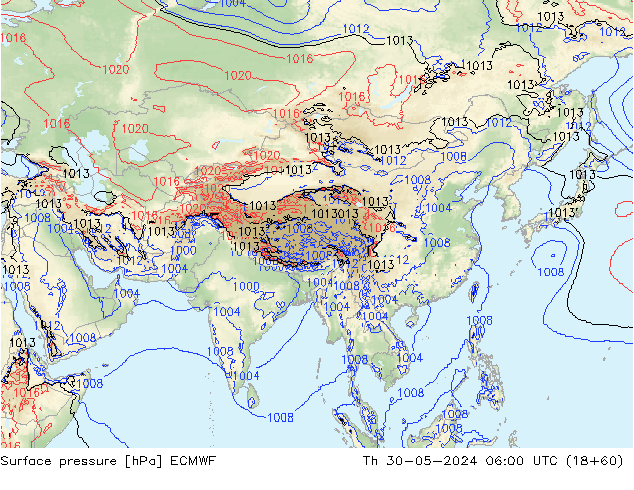 Pressione al suolo ECMWF gio 30.05.2024 06 UTC