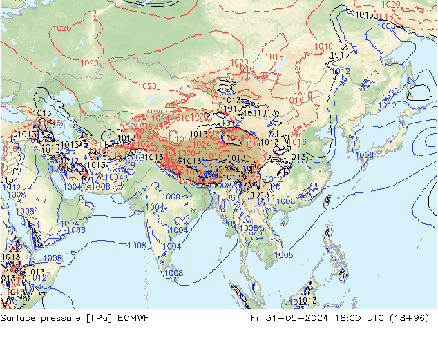 Surface pressure ECMWF Fr 31.05.2024 18 UTC