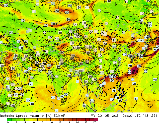 Isotaca Spread ECMWF mié 29.05.2024 06 UTC