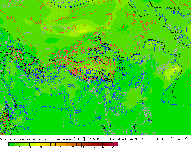 Luchtdruk op zeeniveau Spread ECMWF do 30.05.2024 18 UTC