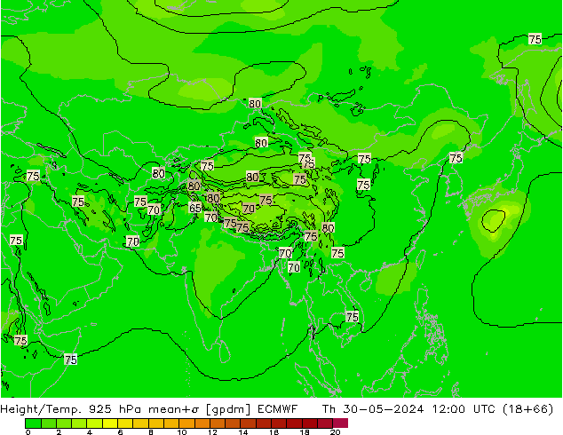 Hoogte/Temp. 925 hPa ECMWF do 30.05.2024 12 UTC