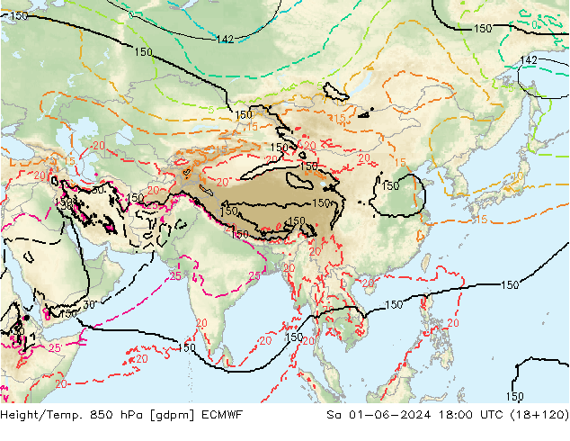 Height/Temp. 850 hPa ECMWF Sa 01.06.2024 18 UTC