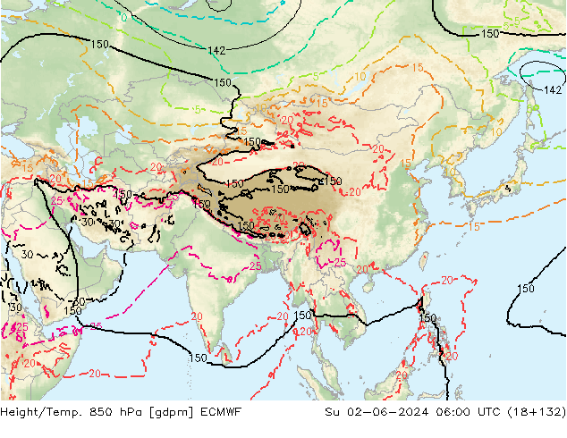 Géop./Temp. 850 hPa ECMWF dim 02.06.2024 06 UTC