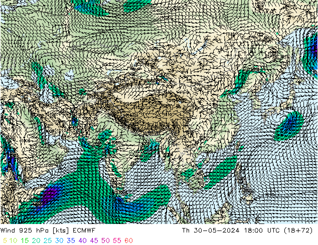 Wind 925 hPa ECMWF Čt 30.05.2024 18 UTC