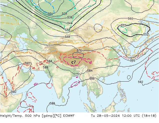 Height/Temp. 500 hPa ECMWF wto. 28.05.2024 12 UTC