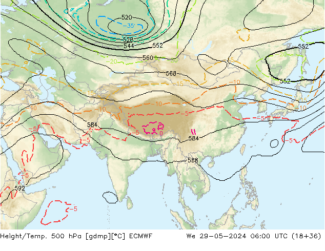 Geop./Temp. 500 hPa ECMWF mié 29.05.2024 06 UTC