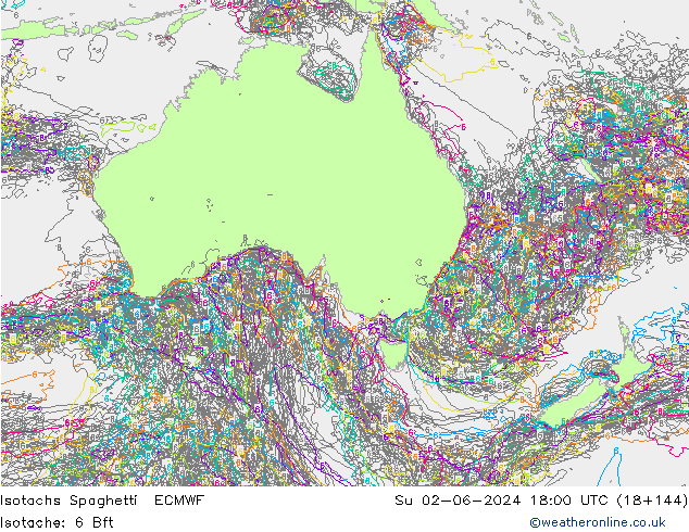 Isotachs Spaghetti ECMWF Su 02.06.2024 18 UTC