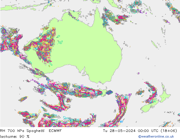 Humidité rel. 700 hPa Spaghetti ECMWF mar 28.05.2024 00 UTC