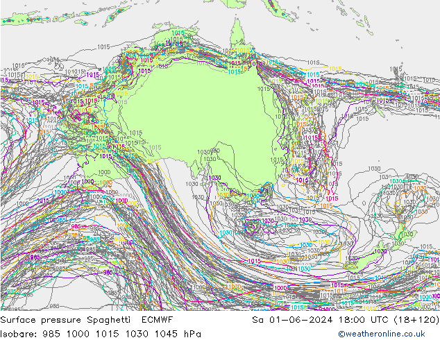 Bodendruck Spaghetti ECMWF Sa 01.06.2024 18 UTC