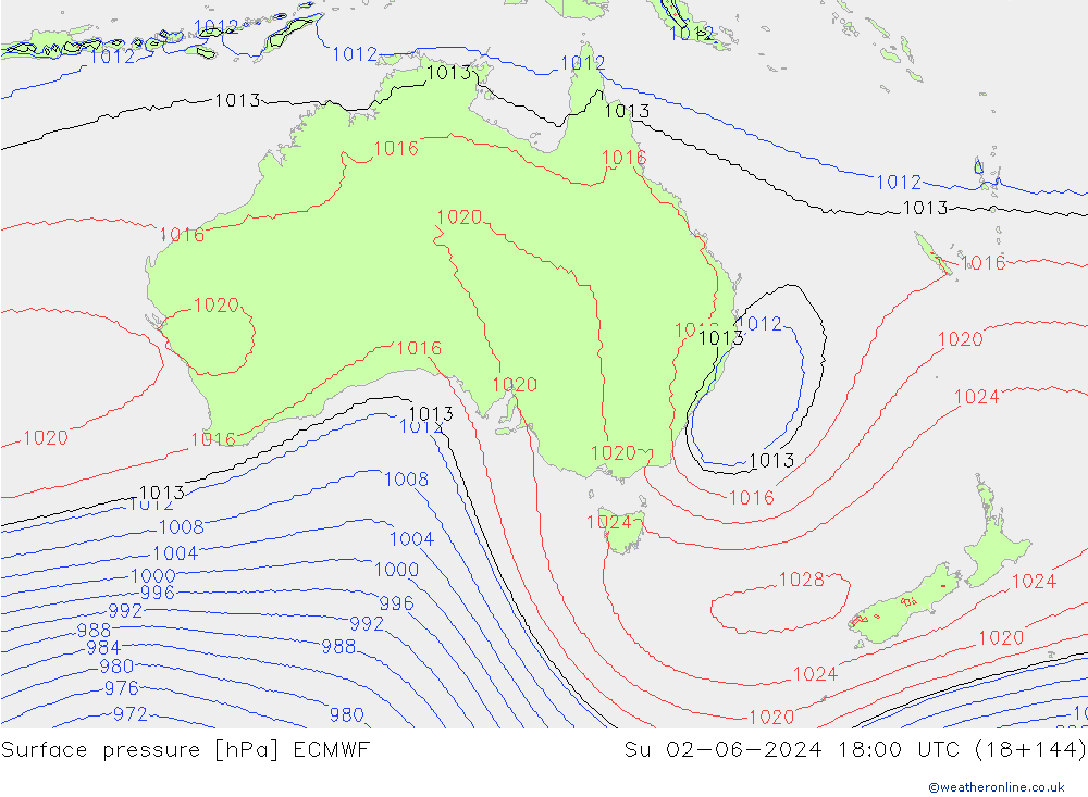 Presión superficial ECMWF dom 02.06.2024 18 UTC