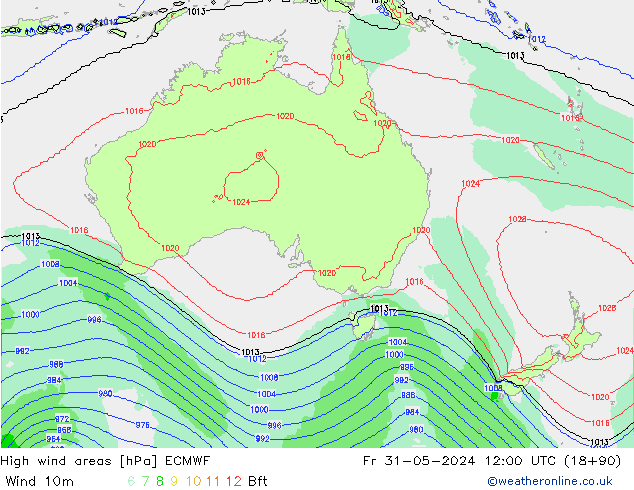 High wind areas ECMWF Fr 31.05.2024 12 UTC