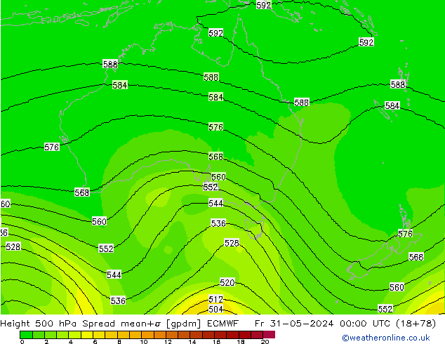 Height 500 гПа Spread ECMWF пт 31.05.2024 00 UTC