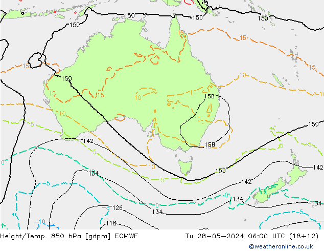 Geop./Temp. 850 hPa ECMWF mar 28.05.2024 06 UTC