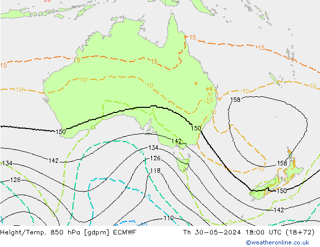 Height/Temp. 850 hPa ECMWF Čt 30.05.2024 18 UTC