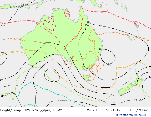 Hoogte/Temp. 925 hPa ECMWF wo 29.05.2024 12 UTC