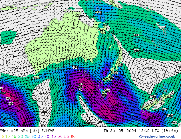 Viento 925 hPa ECMWF jue 30.05.2024 12 UTC