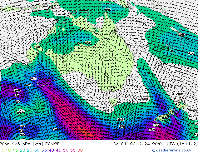 Viento 925 hPa ECMWF sáb 01.06.2024 00 UTC