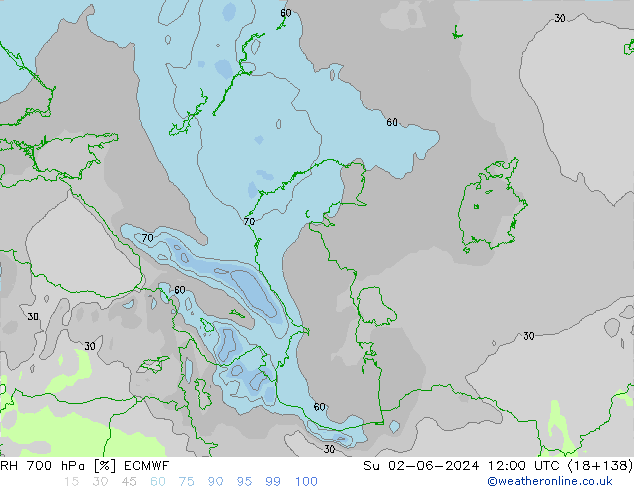 RH 700 hPa ECMWF dom 02.06.2024 12 UTC