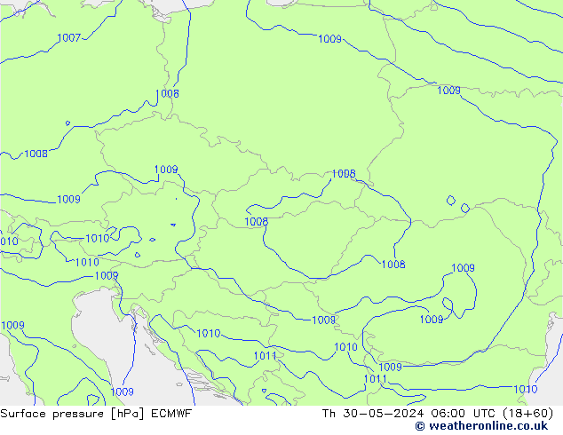 pressão do solo ECMWF Qui 30.05.2024 06 UTC