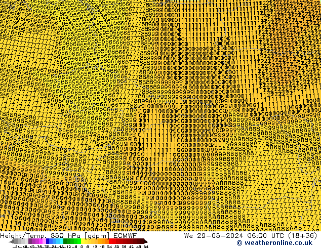 Geop./Temp. 850 hPa ECMWF mié 29.05.2024 06 UTC